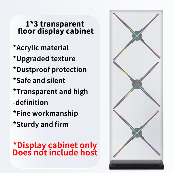 3D Hologram Fan Display Cabinet (1x3 Panel) – Transparent Acrylic Showcase for Multi-Fan Projection